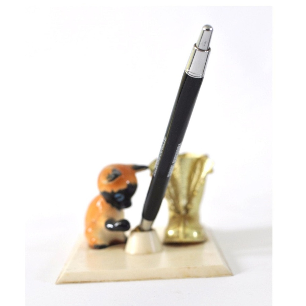 Kitten + Boot Vintage Paperweight Pen Holder 60s
